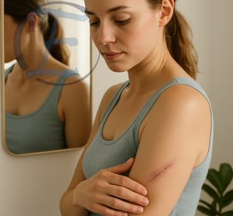 Paciente com cicatriz visível avalia necessidade de correção estética.