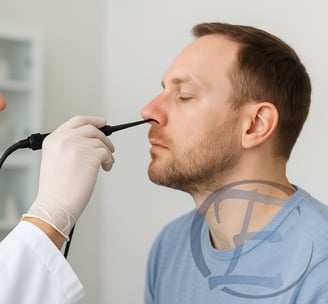 a doctor examining a patient's nose with a stethroppecturi