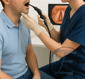 Médico executando a videolaringoscopia