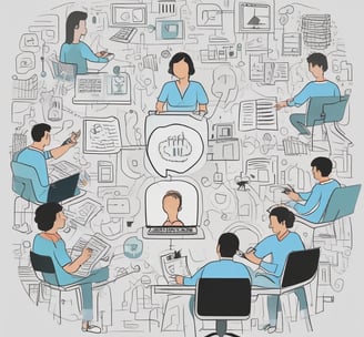 The image features an open laptop displaying an online shopping website. The screen shows various t-shirts with artistic designs, priced in euros. The setting appears to be in a cafe or a relaxed workspace, with blurred figures and warm lighting in the background.