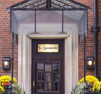 Entrance of Le Gavroche, iconic Michelin-starred French restaurant in London.