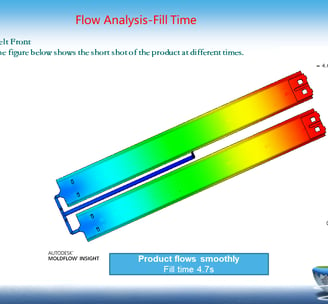 mould flow analysis result chart on a computer screen