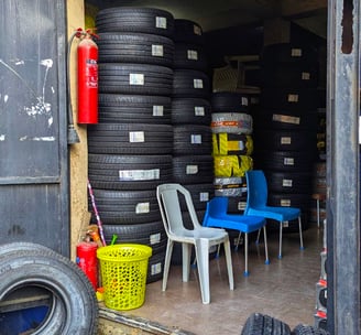 stack of michelin tyres visible at the tyrepublic pysical store