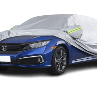 a car covered in a grey cover with a car cover