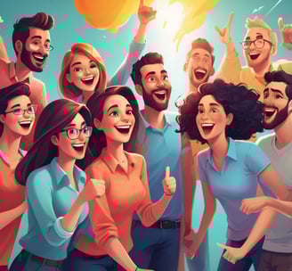 a group of people standing around a yellow balloon