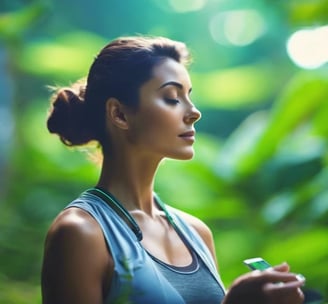 a woman in a blue tank top and a green and white tank top