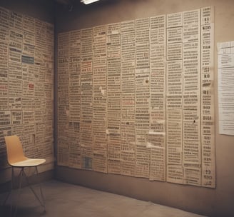 A smartphone displaying a list of articles with their titles, authors, and reading times is placed on a wooden surface. The phone screen is illuminated, and a part of a laptop is visible in the background.