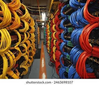 a large array of cables and wires in a server room