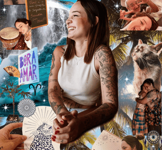 a woman with tattoos on her arms