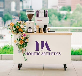 Ancestral on Wheels coffee cart customized with client logo for a brand activation event