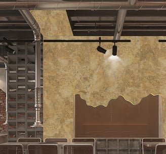 Sinoflexistone material applied on a commercial area, showcasing its Rusty Texture design