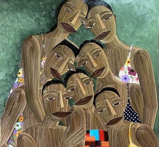 Together as one, Broomsticks and acrylic on canvas, 2024, 110x110cm (Edward Afadzi)