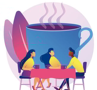 maman et papa prenant un café lors d'un café parent sur le thème du sommeil animé par sophie IPDE