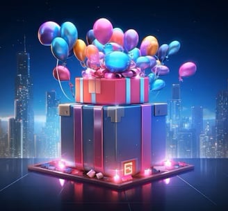 a birthday present with balloons and balloons