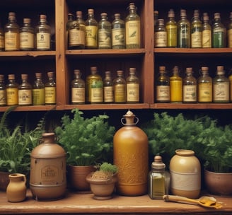 A market stall displays various jars of honey and preserved goods, alongside baskets filled with nuts and vegetables such as kale, carrots, and cauliflower. The setting suggests a busy farmers' market with people in the background organizing produce.