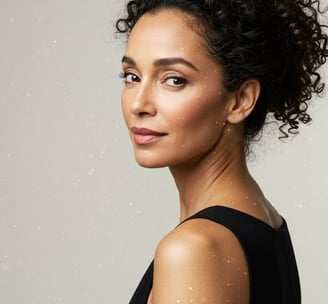 a woman with a black dress and a white background