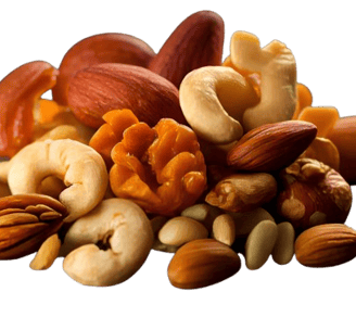 a pile of nuts and nuts on a table