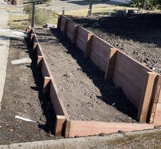 a garden with a fenced in area with a fence