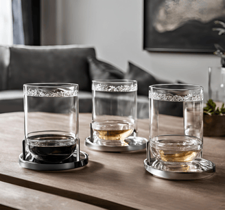 three glasses of whiskey on a table
