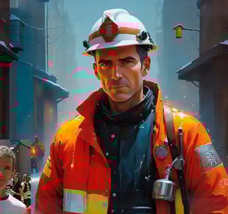 A comic painting of a fireman