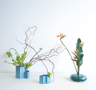 Sogetsu Ikebana demonstration by Hedy Leung, with vessels by Ronan & Erwan Bouroullec and Laura Sattin at Vitrahaus, Germany