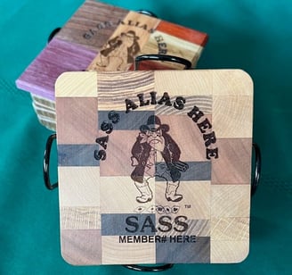 SASS laser engraved coasters