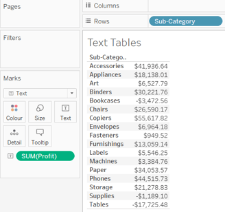 text tables in tableau