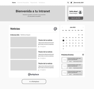 alt: "Primer prototipo en media fidelidad de la nueva intranet."