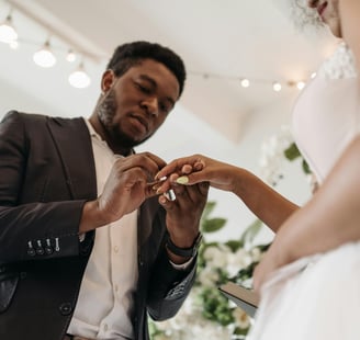 a multi-faith couple exchanging rings on their wedding day