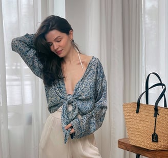 SILK SHIRT SILK BLUE BLOUSE
