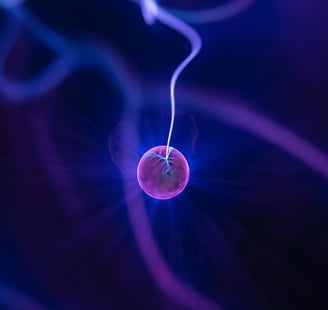 Purple ball irradiating electricity in a blue background.
