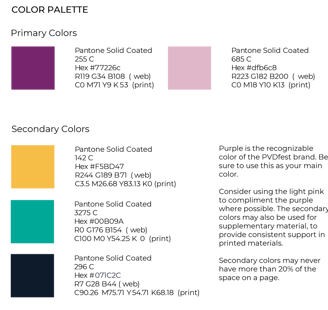 PVDFest Official Colors