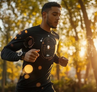 a man running in the park at sunset