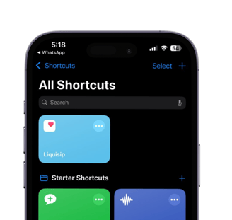 Liquisip shortcuts app