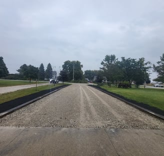 fresh gravel driveway with railroad ties