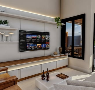 Imagem de uma sala moderna, projeto de interiores em Hortolândia - Aborin Arquitetura