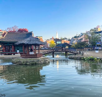 Pavilions at a pond