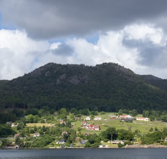 village in Lysefjord Norway under the sun
