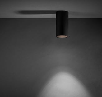 Foco de superficie cilíndrico LOB negro, con luz puntual directa de techo