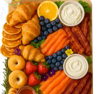 a platter of food with fruit and vegetables