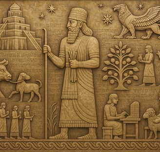 a stone relief of a man with a bird on his arm