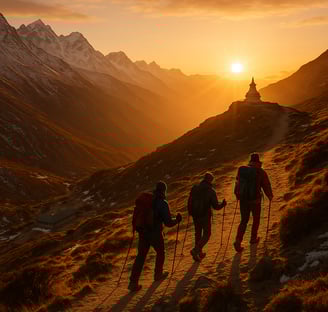 Trekkers doing an acclimatization hike above their sleeping elevation.