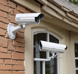 a smart phone sitting next to a security camera
