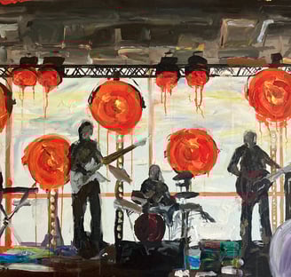 a painting of a band playing on stage