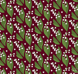 Lily of the Valley vector pattern on maroon background