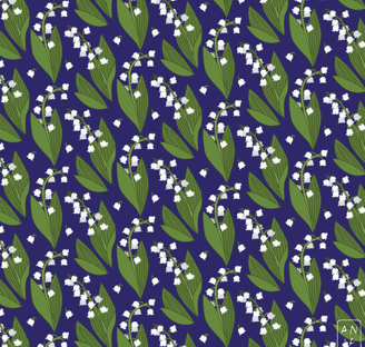 Lily of the Valley vector pattern on blue background