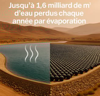 Couverture flottante anti-évaporation avec Enviro shade balls sur un réservoir