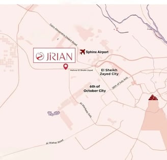 Location map of Jirian project near Sphinx Airport and El Sheikh Zayed Axis