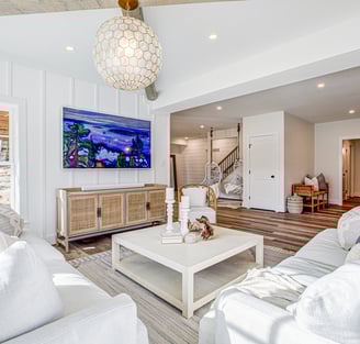 a living room with a television and a flat screen tv