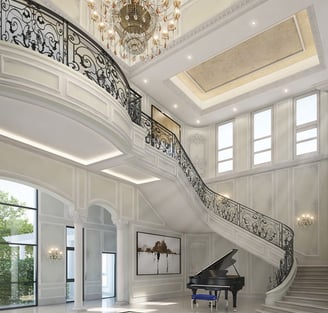 a grand piano in a large lobby